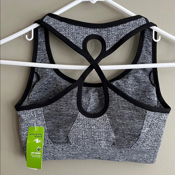 Athletic Works Gray and Black Sports Bra with Geometric Strap Design - Picture 3 of 9